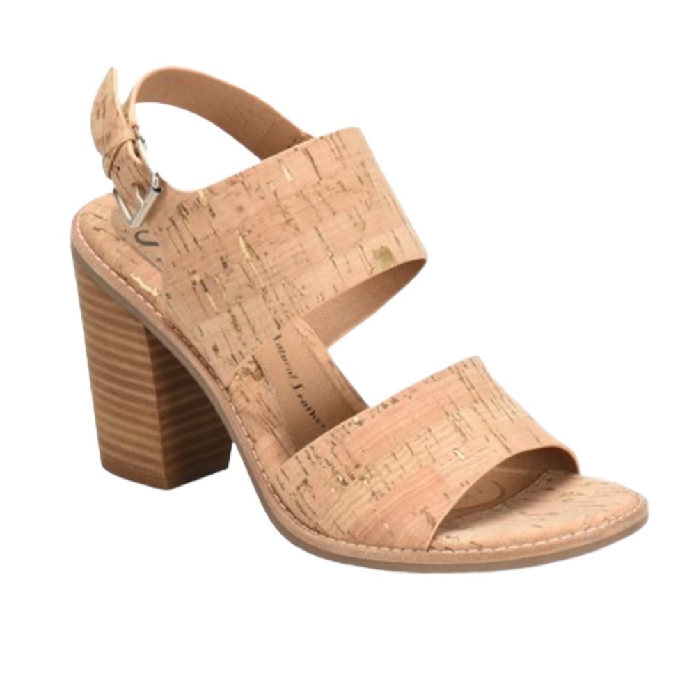 Sofft Pierz Tan Cork & Metallic Gold Chunky Heel Sandals in Gold Natural - 9.5